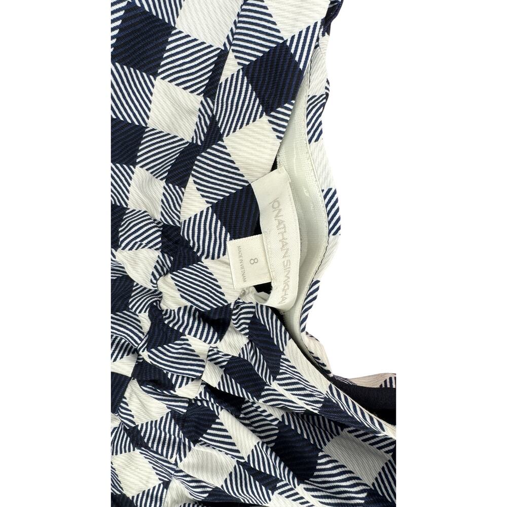 JONATHAN SIMKHAI Lux Twill One Sleeve Dress Midnight Blue Gingham Size 8 Preppy - Picture 3 of 14